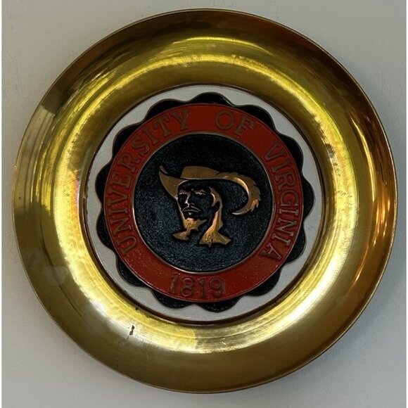 Vintage University of Virginia Brass Wall Decor Plate UVA Seal Logo Office Den - Picture 2 of 6